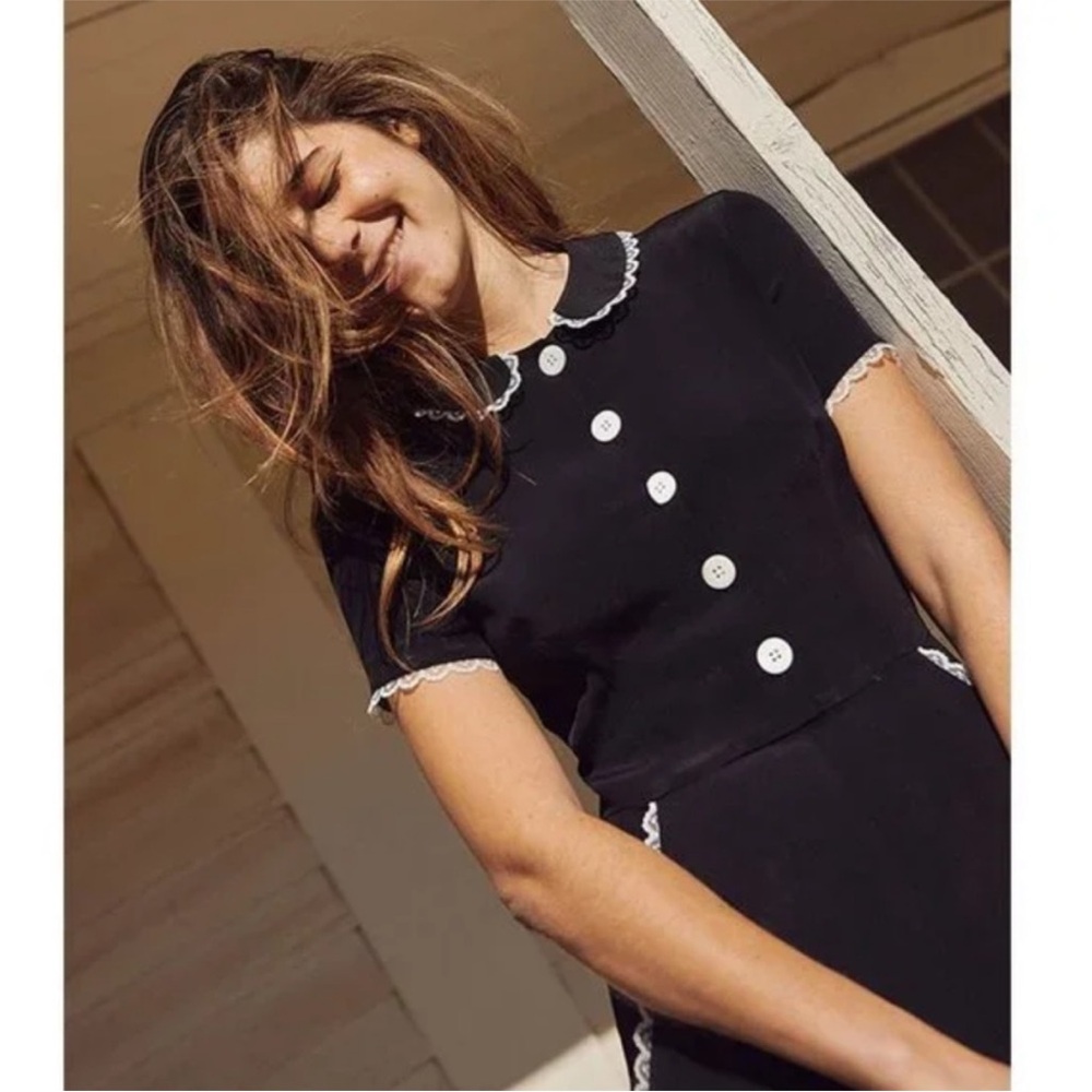 Christy Dawn Black Midi Dress with White Trim - Picture 6 of 13